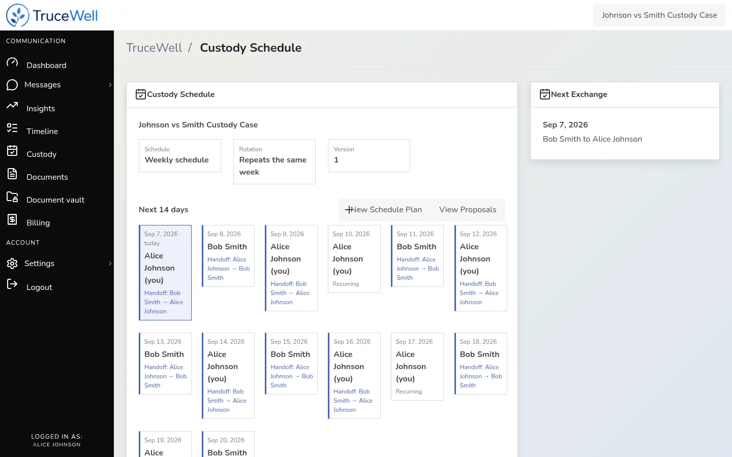 TruceWell custody schedule